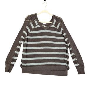 WE THE FREE PEOPLE Blue Brown Striped Raglan Lace Sweater SIZE MEDIUM